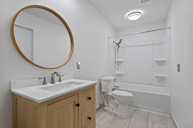 2908 81st Ave N, Brooklyn Park, MN 55444 - full bathroom featuring baseboards, vanity, shower / washtub combination, and toilet