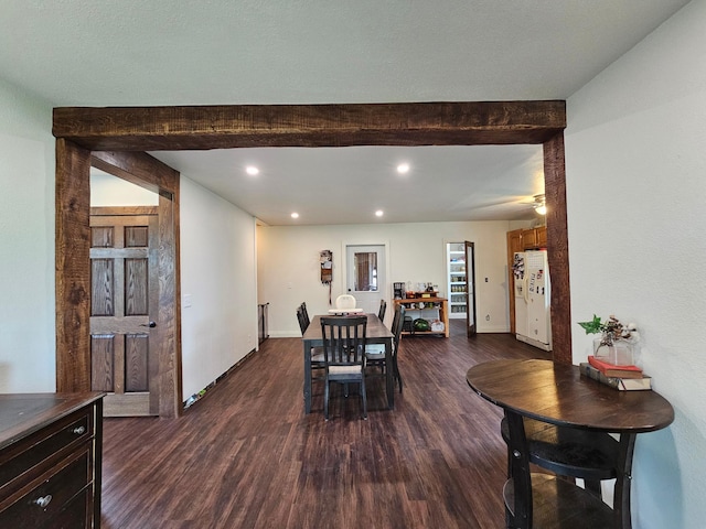 2032 70th Ave, Altona Twp, MN 56164 - dining space featuring beamed ceiling, dark wood finished floors, and recessed lighting