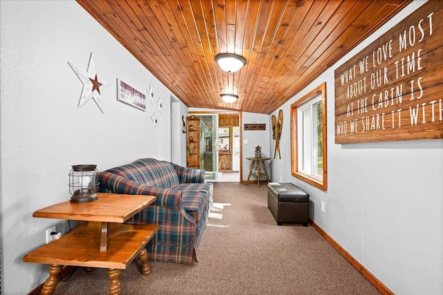 2614 Leroy Rd, Eveleth, MN 55734 - carpeted living area with wooden ceiling and baseboards
