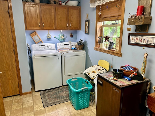10696 Leaf River Rd, Leaf River Twp, MN 56482 - laundry room featuring independent washer and dryer, cabinet space, and light flooring