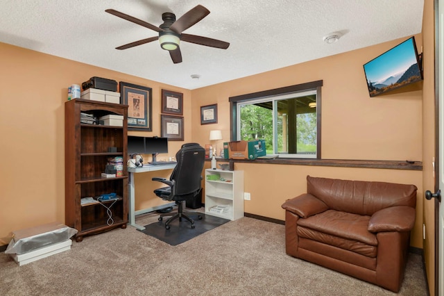 2349 175th Ln NE, Ham Lake, MN 55304 - carpeted office space with a ceiling fan, a textured ceiling, and baseboards