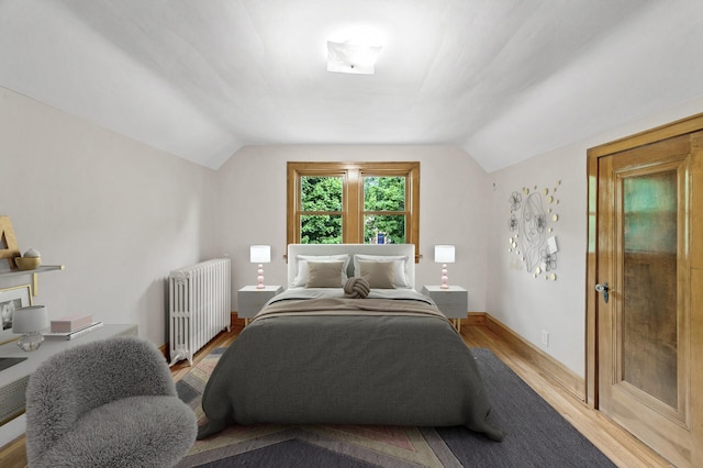 1928 Cleveland St NE, Minneapolis, MN 55418 - bedroom with radiator heating unit, vaulted ceiling, wood finished floors, and baseboards
