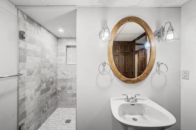 1928 Cleveland St NE, Minneapolis, MN 55418 - full bath with a paneled ceiling, a shower stall, a sink, and recessed lighting