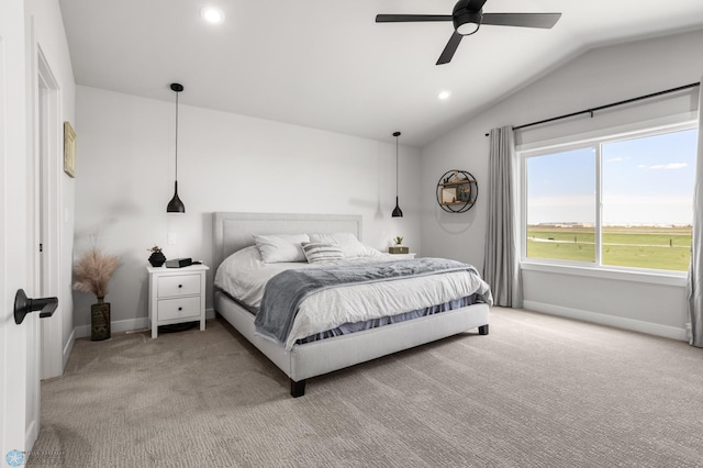 4533 38 1/2 Ave N, Reiles Acres, ND 58102 - bedroom featuring light colored carpet, lofted ceiling, baseboards, recessed lighting, and ceiling fan