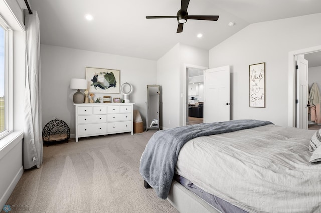 4533 38 1/2 Ave N, Reiles Acres, ND 58102 - bedroom with vaulted ceiling, light colored carpet, recessed lighting, ceiling fan, and baseboards