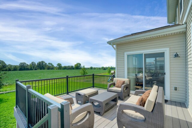 1721 Pebblestone Rd, Carver, MN 55315 - wooden deck with outdoor lounge area, a view of countryside, and a lawn