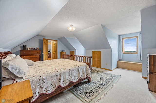 20482 28th Ave N, Cromwell Twp, MN 56549 - bedroom with light carpet, lofted ceiling, and baseboards