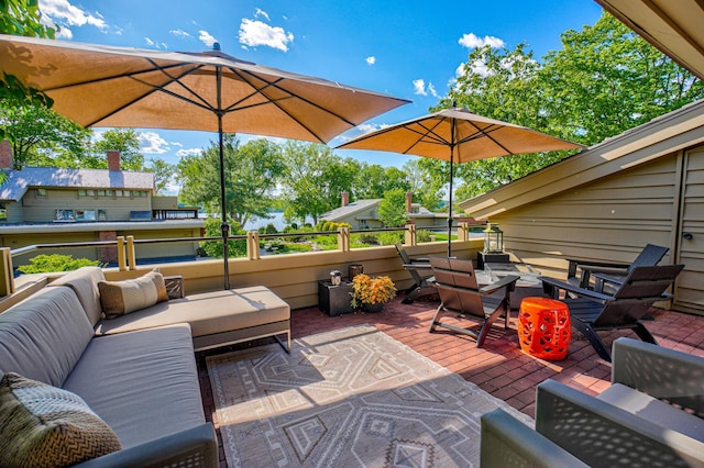120 Eastbank Ct N, North Hudson, WI 54016 - wooden terrace with outdoor lounge area