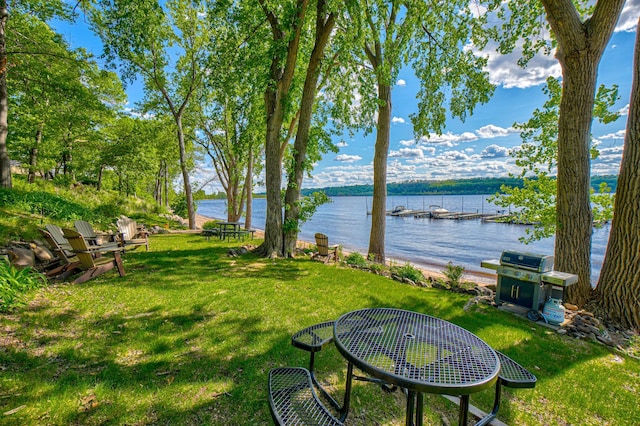 120 Eastbank Ct N, North Hudson, WI 54016 - view of green lawn with a water view and a dock