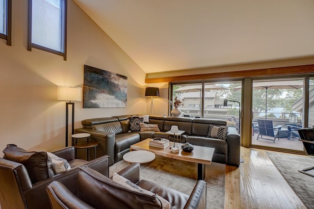 120 Eastbank Ct N, North Hudson, WI 54016 - living area featuring light wood-style flooring, healthy amount of natural light, and high vaulted ceiling
