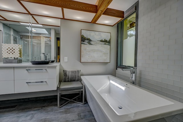 120 Eastbank Ct N, North Hudson, WI 54016 - full bathroom with a freestanding bath, vanity, and an enclosed shower