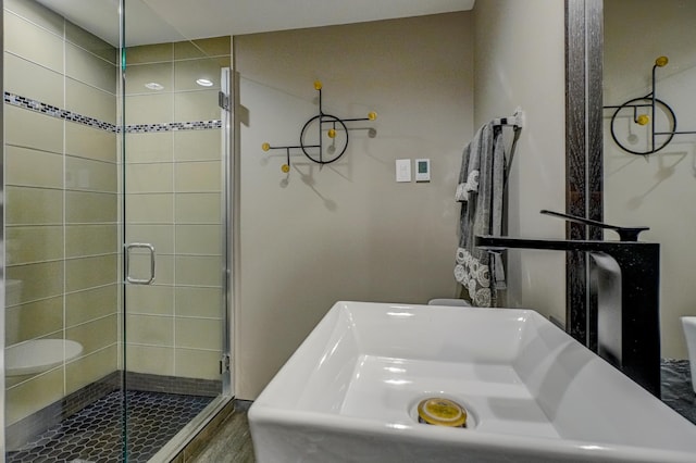 120 Eastbank Ct N, North Hudson, WI 54016 - full bathroom featuring a shower stall and a sink