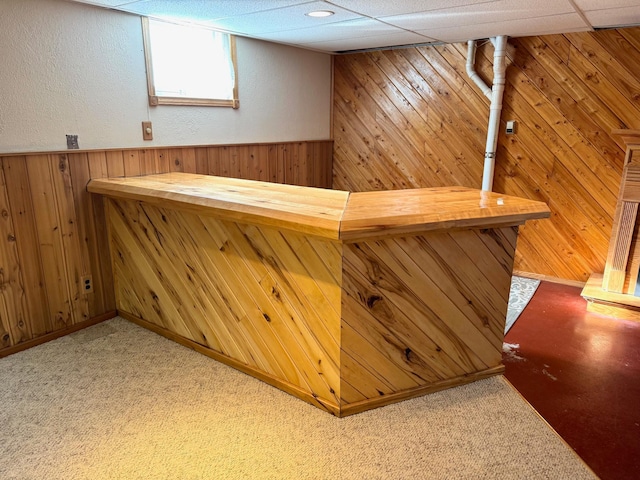 103 8th St SW, Roseau, MN 56751 - bar area with wood walls, a wainscoted wall, and a drop ceiling