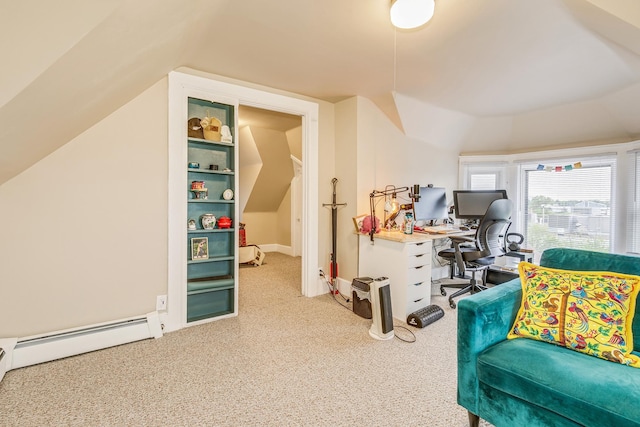 1491 Wynne Ave, Saint Paul, MN 55108 - carpeted home office with lofted ceiling and a baseboard radiator