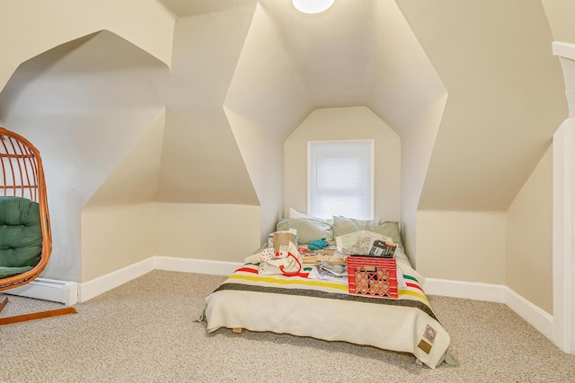 1491 Wynne Ave, Saint Paul, MN 55108 - carpeted bedroom featuring vaulted ceiling, baseboard heating, and baseboards