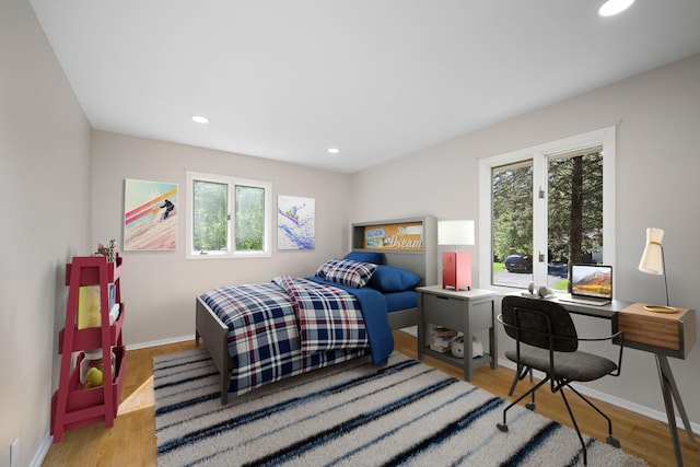 18120 27th Ave N, Plymouth, MN 55447 - bedroom featuring multiple windows, wood finished floors, recessed lighting, and baseboards