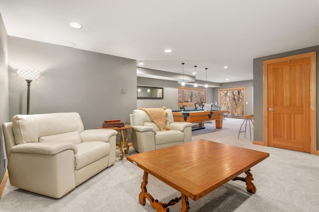 4266 Manor Court Rd, Minnetonka, MN 55345 - living room with light carpet, recessed lighting, baseboards, and pool table