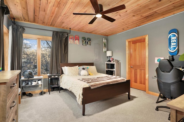 4266 Manor Court Rd, Minnetonka, MN 55345 - bedroom featuring wooden ceiling, light carpet, baseboards, and a ceiling fan