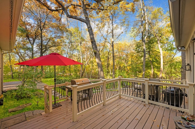 4266 Manor Court Rd, Minnetonka, MN 55345 - wooden terrace featuring view of wooded area