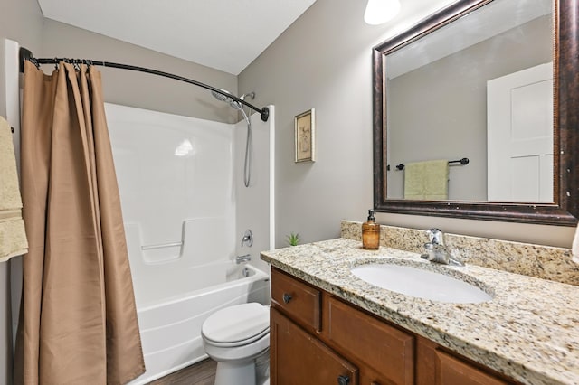 11350 97th Ave N, Maple Grove, MN 55369 - full bath featuring vanity, toilet, shower / bath combo, and wood finished floors