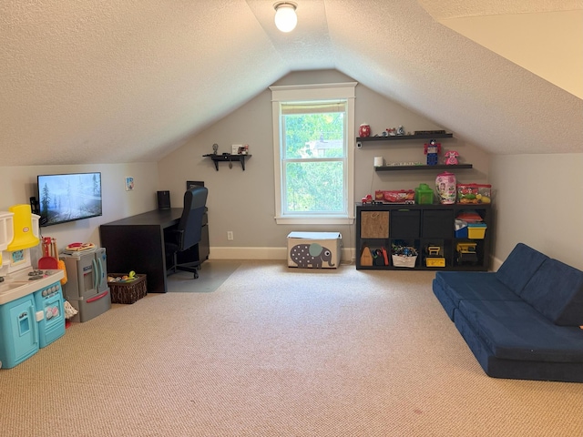 4312 France Ave S, Edina, MN 55410 - carpeted home office with a textured ceiling and lofted ceiling