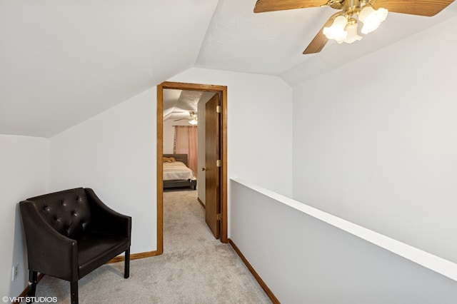 220 State St, Belle Plaine, MN 56011 - living area with lofted ceiling, light colored carpet, and ceiling fan