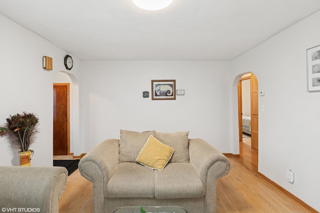 220 State St, Belle Plaine, MN 56011 - living area with arched walkways, light wood finished floors, and baseboards