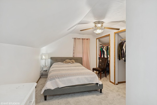 220 State St, Belle Plaine, MN 56011 - bedroom with light colored carpet, vaulted ceiling, ceiling fan, baseboards, and a walk in closet