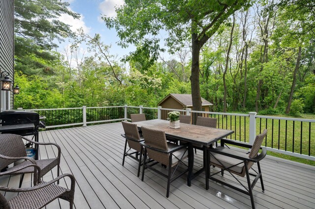 12601 Ridgemount Ave W, Minnetonka, MN 55305 - wooden terrace featuring outdoor dining space