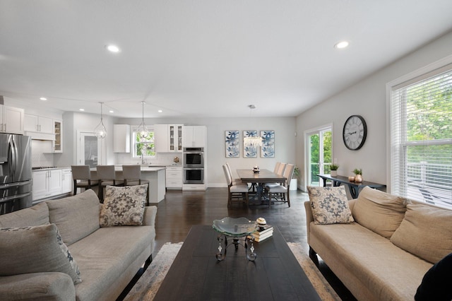 12601 Ridgemount Ave W, Minnetonka, MN 55305 - living room featuring recessed lighting and dark wood-type flooring