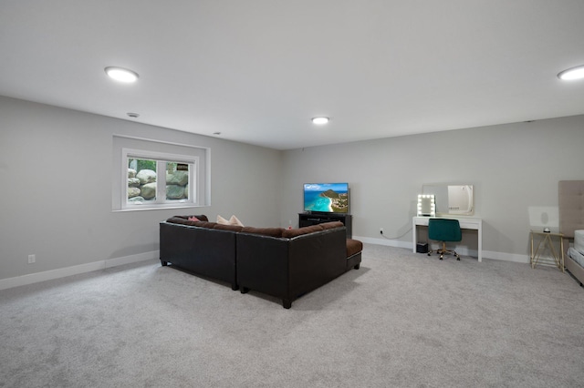 12601 Ridgemount Ave W, Minnetonka, MN 55305 - living area featuring a desk, light colored carpet, baseboards, and recessed lighting