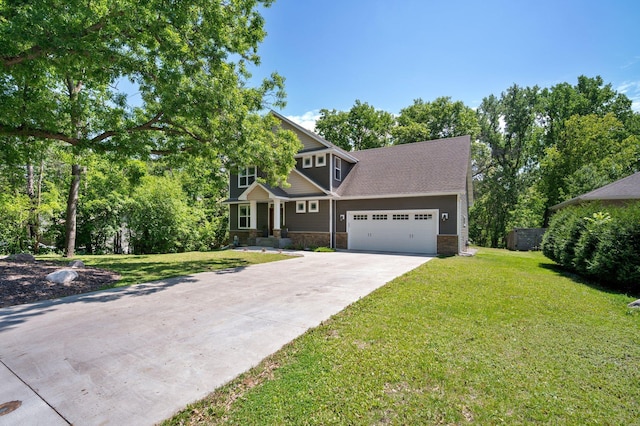 12601 Ridgemount Ave W, Minnetonka, MN 55305 - craftsman-style house with driveway, stone siding, a garage, and a front lawn