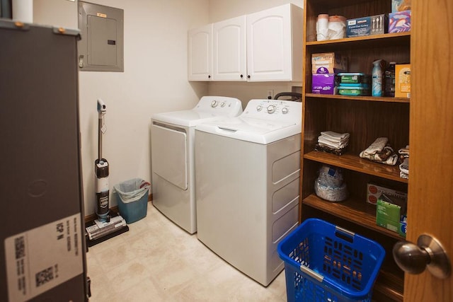 2501 Woodridge Ln, Brainerd, MN 56401 - washroom featuring electric panel, independent washer and dryer, cabinet space, and light floors