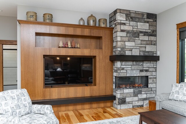 918 Hidden Meadow Ln, Lake City, MN 55041 - living area featuring wood finished floors and a stone fireplace