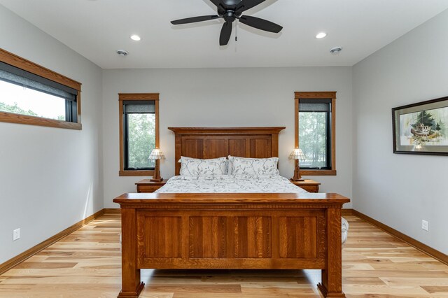 918 Hidden Meadow Ln, Lake City, MN 55041 - bedroom with light wood-style floors, baseboards, recessed lighting, and ceiling fan