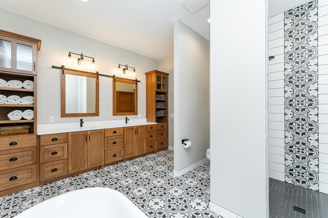 918 Hidden Meadow Ln, Lake City, MN 55041 - full bath featuring double vanity, toilet, a tile shower, a bathtub, and baseboards