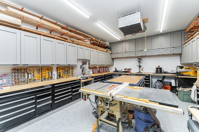 918 Hidden Meadow Ln, Lake City, MN 55041 - kitchen with a heating unit, gray cabinets, and butcher block countertops
