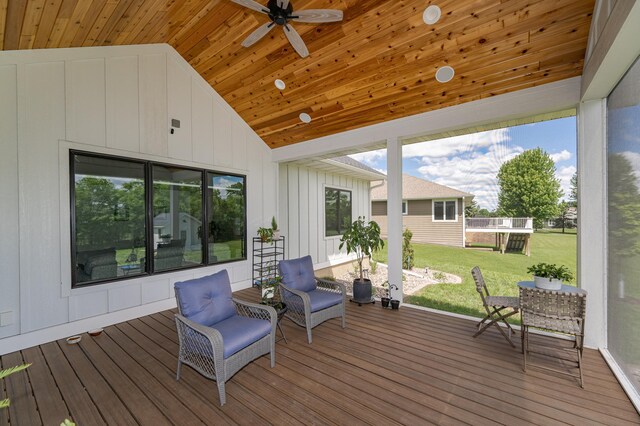 918 Hidden Meadow Ln, Lake City, MN 55041 - wooden deck featuring a yard and ceiling fan