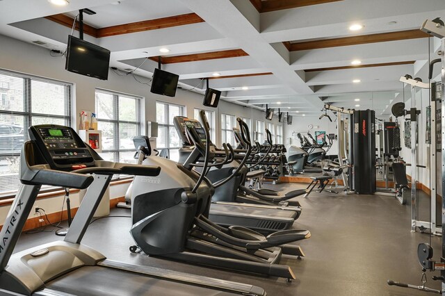 13580 Technology Dr Unit 3222, Eden Prairie, MN 55344 - gym with coffered ceiling and beamed ceiling