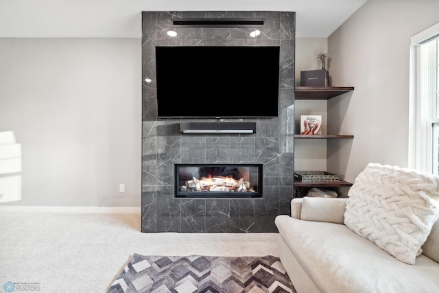5837 41st St S, Fargo, ND 58104 - living area with a fireplace and carpet flooring