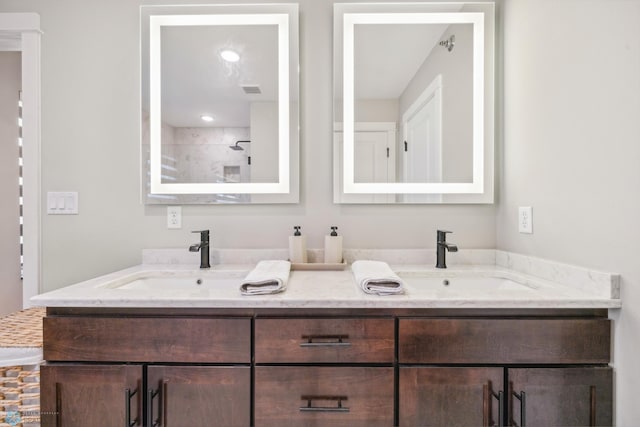 5837 41st St S, Fargo, ND 58104 - full bath with double vanity and a tile shower