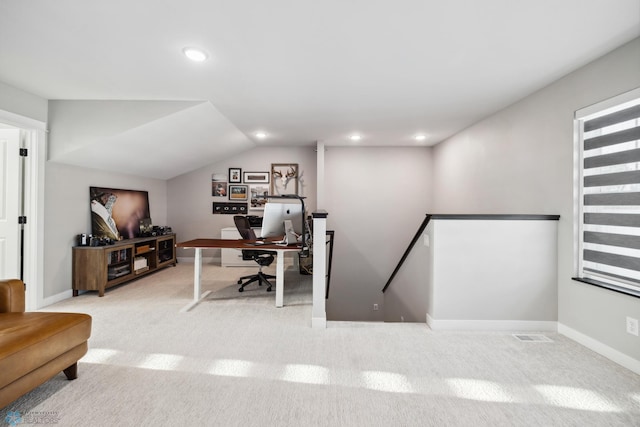 5837 41st St S, Fargo, ND 58104 - carpeted office featuring vaulted ceiling, recessed lighting, and baseboards