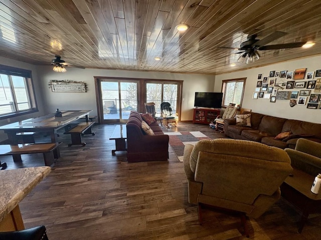 46824 Foss Rd, Osage, MN 56570 - living room featuring a ceiling fan, plenty of natural light, and wooden ceiling