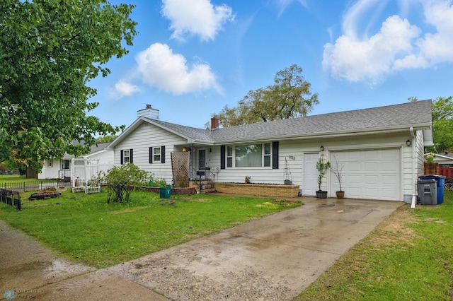 1013 15 1/2 St N, Moorhead, MN 56560 - ranch-style home with an attached garage, driveway, a chimney, and roof with shingles