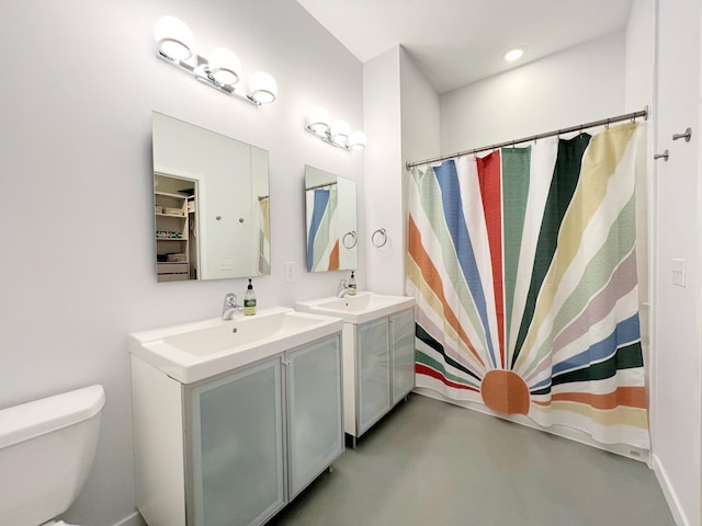 2840 Bryant Ave S Unit E303, Minneapolis, MN 55408 - full bathroom with finished concrete flooring, two vanities, and curtained shower
