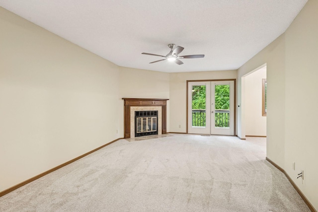 10726 Toledo Ct, Bloomington, MN 55437 - unfurnished living room featuring carpet, ceiling fan, baseboards, and a tiled fireplace