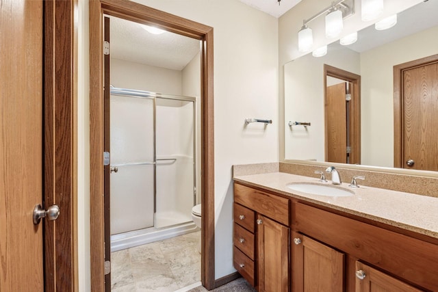 10726 Toledo Ct, Bloomington, MN 55437 - full bath with a shower stall, vanity, toilet, and a textured ceiling