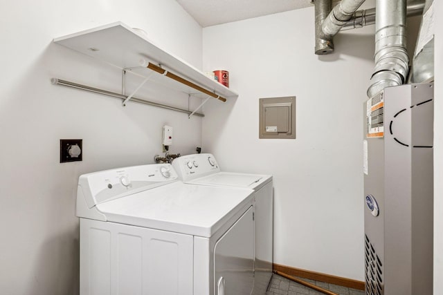10726 Toledo Ct, Bloomington, MN 55437 - laundry room featuring washing machine and dryer, baseboards, and heating unit
