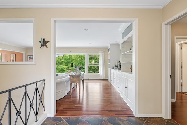6413 Mendelssohn Ln, Edina, MN 55343 - hall featuring crown molding, dark wood finished floors, and baseboards