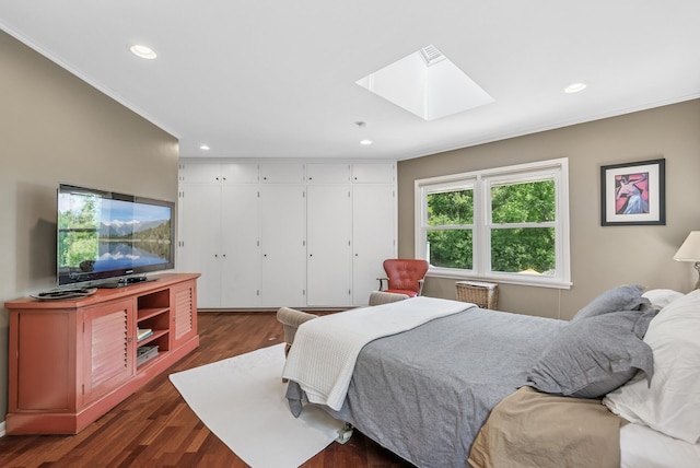 6413 Mendelssohn Ln, Edina, MN 55343 - bedroom with a skylight, recessed lighting, dark wood finished floors, and crown molding